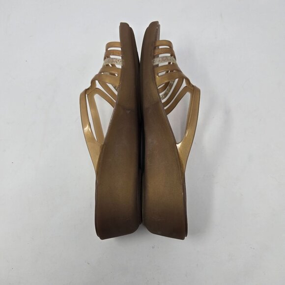 Crocs womens sz 9 brown gold tone Isabella mini wedge slide sandal jelly straps - Picture 8 of 10
